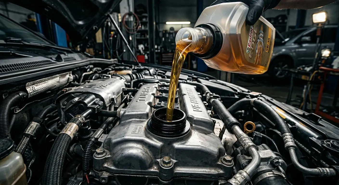 pouring engine oil